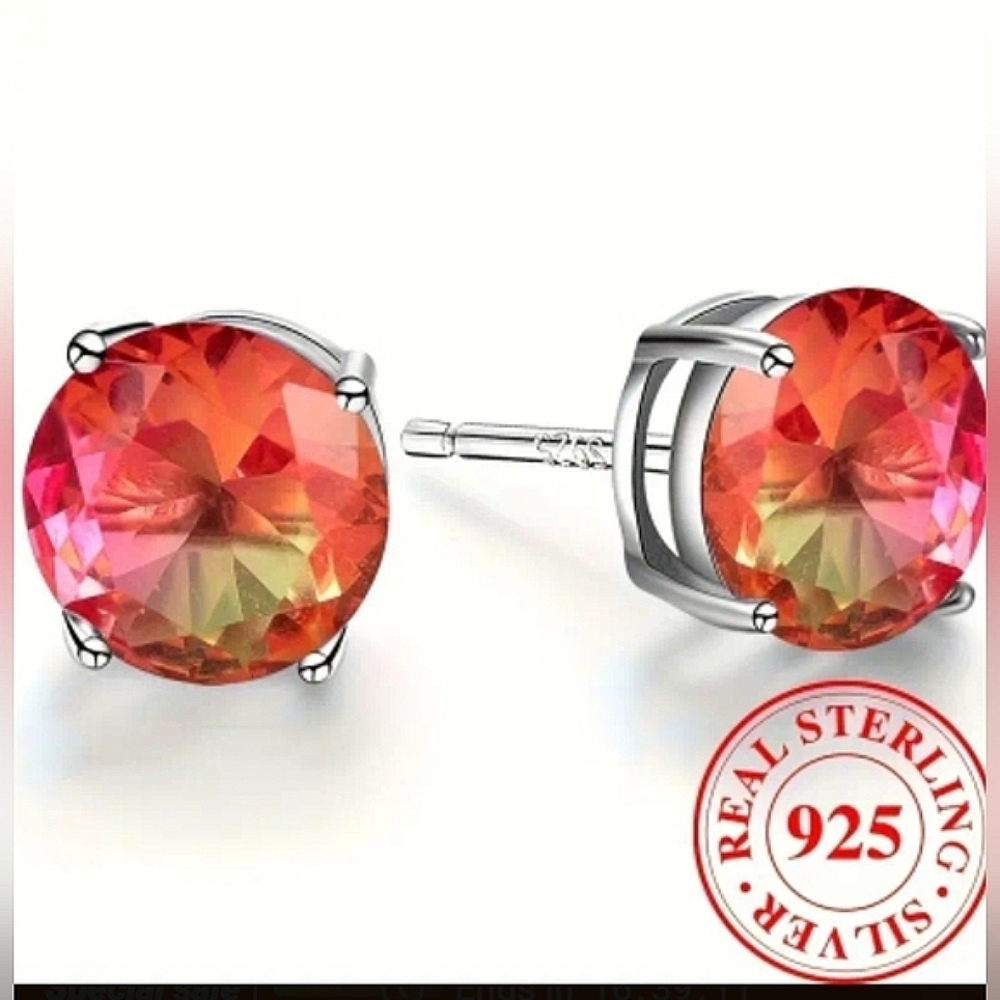 Earrings, 925 Sterling Silver & color changing Pink , 6mm round Posts